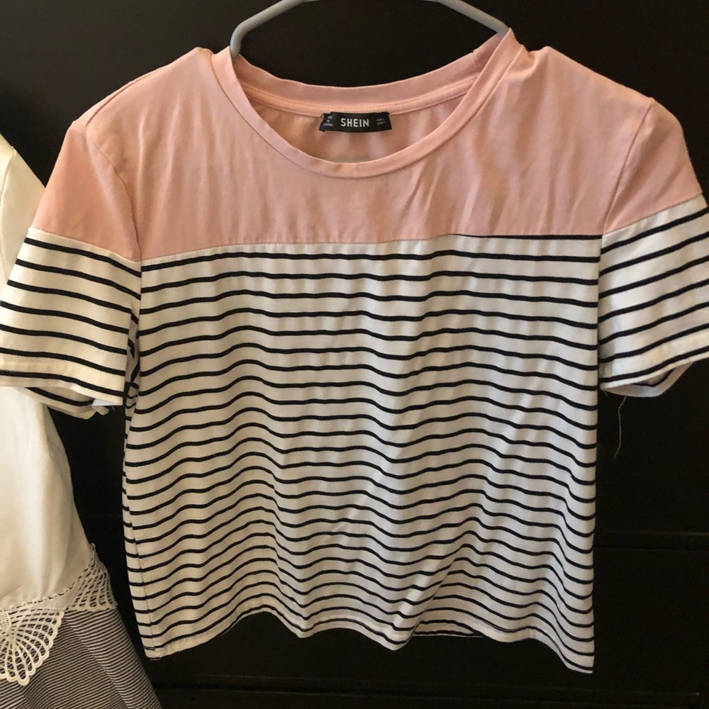Pink and white stripped Shein T-Shirt
